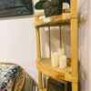 pine wood and rattan corner rack