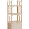 The Bookshelf With Cabinet features a tall arched rattan frame, two open shelves, decorative lattice sides, and a lower closed storage compartment. The Bookshelf With Cabinet features a tall arched rattan frame, two open shelves, decorative lattice sides, and a lower closed storage compartment.