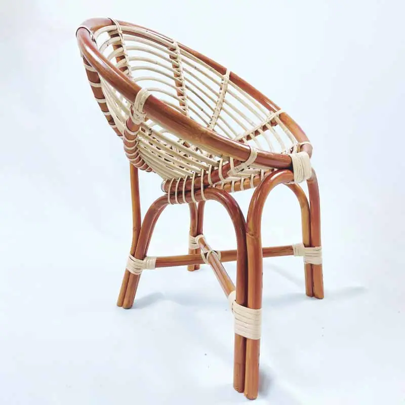 The RC Coil Hami Chair 20" is a round wicker chair featuring wooden legs and a woven seat and backrest, displayed against a plain white background.