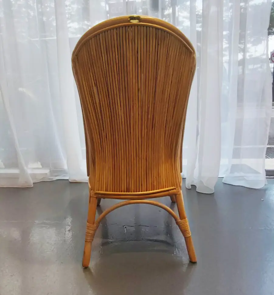 The Zera Chair (New Arrival) is positioned with its back facing the camera, situated in front of sheer white curtains.